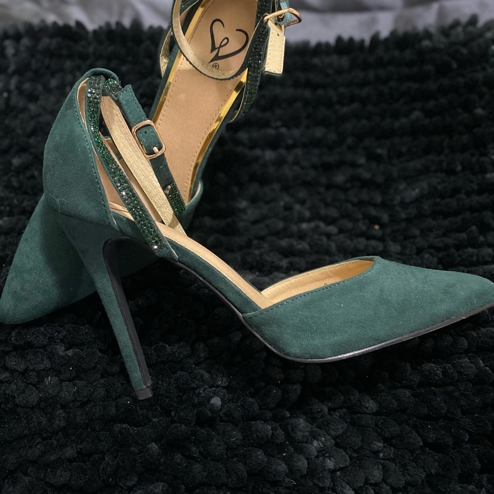 Windsor Green Suede Heels with Ankle Strap